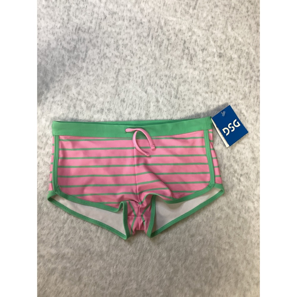 DSG Girls Pink Sanibel Stripe Dolphin Hem Swim Shorts Size Medium NWT UPF 50+